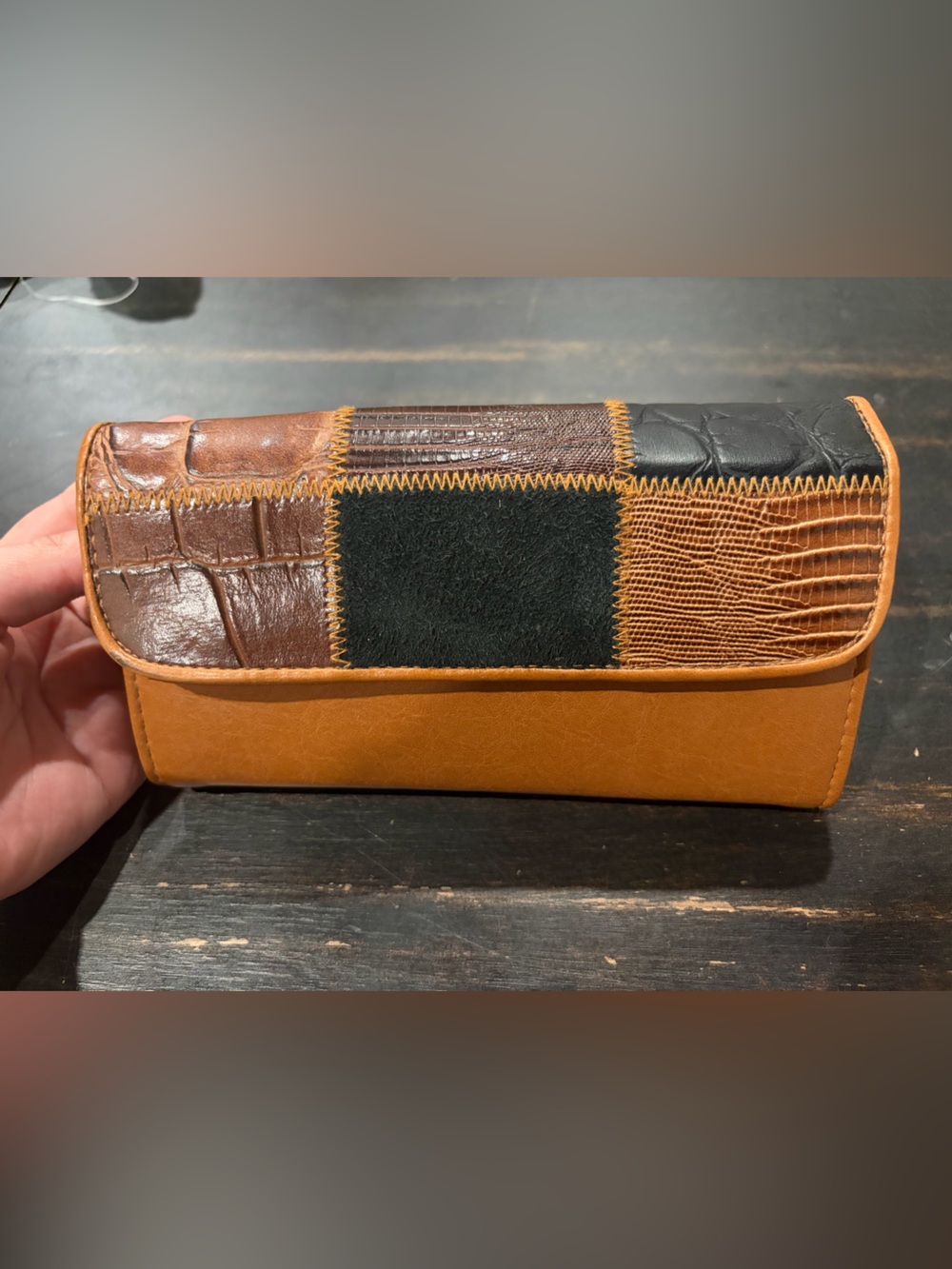 Patchwork Long Wallet with Kisslock Compartment